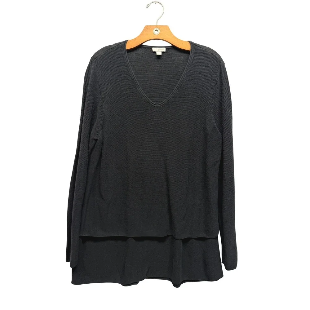 Pure Jill Womens Black Layered V-Neck Long Sleeve Knit Sweater Size L